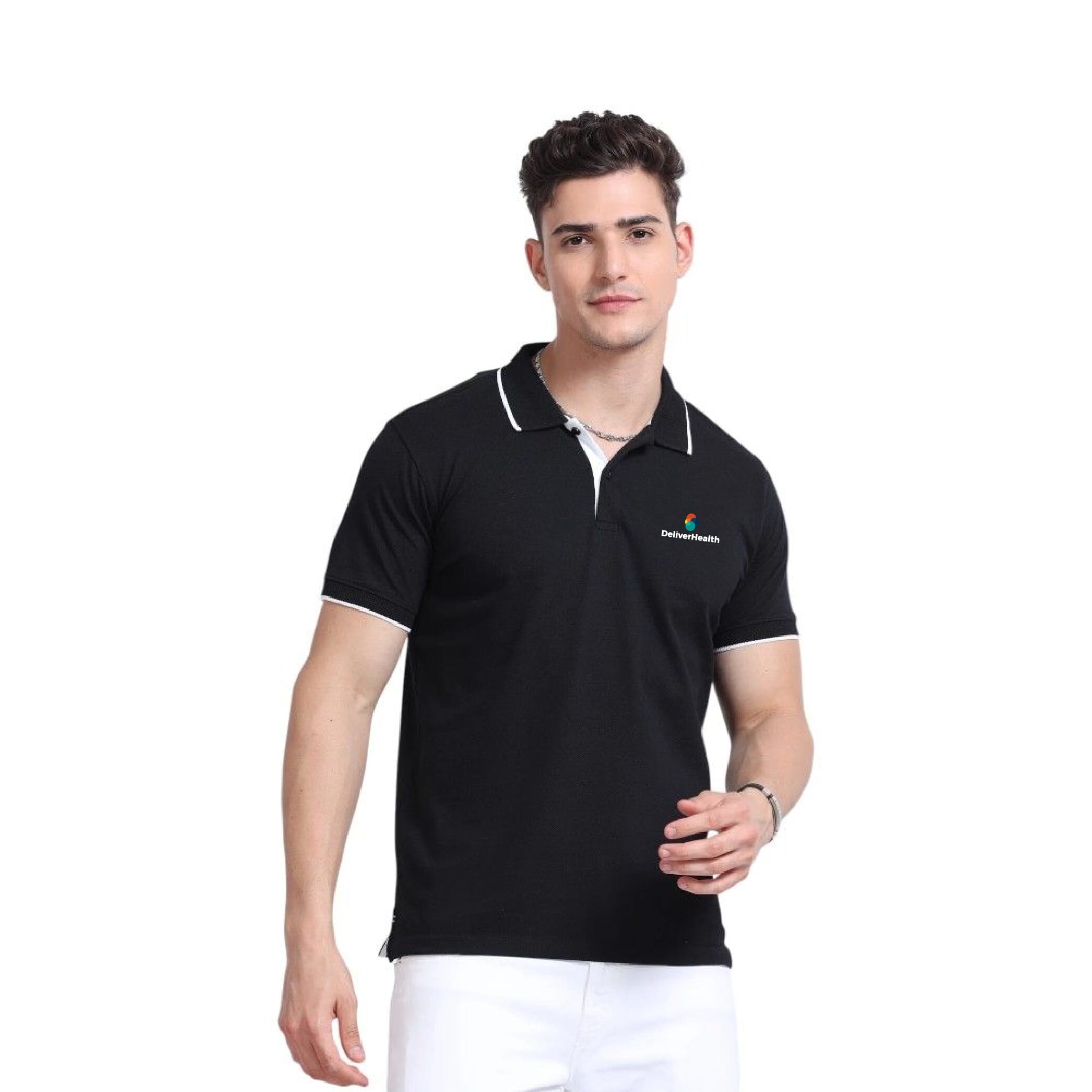 Greys&Blues EcoBlend Polo Tshirt- Black with White Tipping